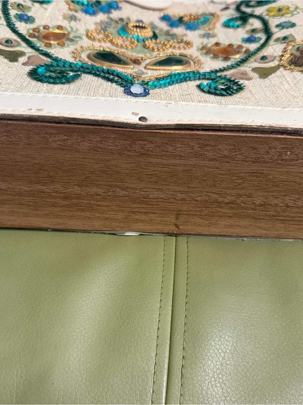 Embroidered White Tote with Teal and Gold Accents - Picture 8 of 12
